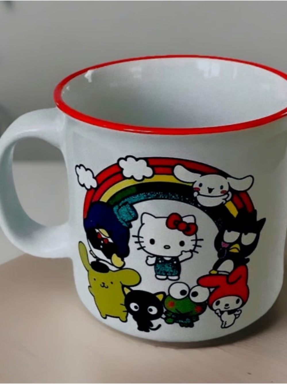 Sanrio Hello Kitty Rainbow Character Ceramic Mug - White with Red Trim